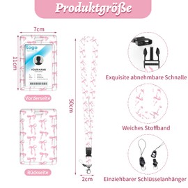 ID Card Holder with Strap Lanyard with ID Card Holder with Clip ID Badge Holder Pink Bow Design Breakaway Lanyard Retractable Robust for Women in Nursing Doctor Practice