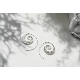 Aeravida Feather Nature Branch Spiral Slide Hoop Sterling Silver Earrings | Earrings for Women | Casual Dangle Earrings