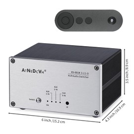 AtDcNeVh XLR 3 in 1 Out Audio Switcher, 3-Way XLR Balanced Audio Switch Converter - XLR Speakers Amplifiers Audio Selector Box - with Remote Control