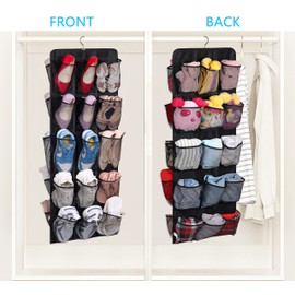 MISSLO 30 Large Pockets Dual Sided Hanging Shoe Rack for Closet Organizer with Rotating Hanger Hanging Shoe Shelves, Black