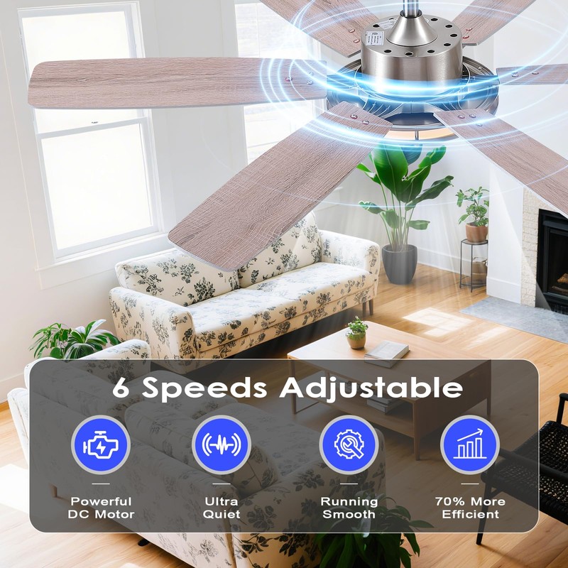 52in Ceiling Fan with Light,Modern Ceiling Fan with Light and