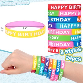LovesTown 24PCS Happy Birthday Rubber Bracelets, Silicone Stretch Wristbands for Kids Party Supplies
