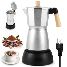 AOZBZ Moka Pot Electric Espresso Coffe Maker, 300ml 6 Cups Portable Coffee Pot with Overheat Protection and Detachable Base, Electric Espresso Maker, 450W, Silver