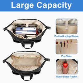 Damero Teacher Shoulder Bag, Laptop Handbag Women with Multiple Compartments, Teacher Supplies Bag, Briefcase for Work, Travel, Teacher, Black