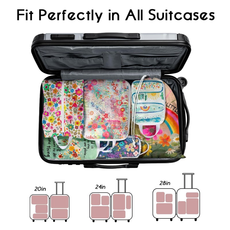 6 Set Compression Packing Cubes for Travel,Bohemia Packing Cubes for