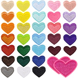 62 Pcs Colorful Embroidered Iron on Heart Patches Hearts Iron on Patches Mini Tiny Fabric Heart Sew on Patch,Hearts Embroidered Patch for Clothes Dress Pant Hats Backpack