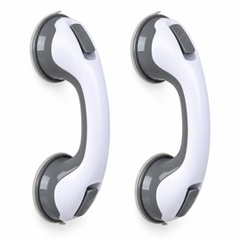 2-Pack Suction Cup Grab Bar Handles – Tool-Free No-Drill Bathroom Shower Handles for Tile and Glass