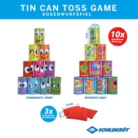 Schildkröt® Dosenwerfen Kinder, Dosenwurfspiel Kindergeburtstage, Büchsenwerfen Garten, 10 Metalldosen & 3 Wurfsäckchen, Wurfspiel für Drinnen & Draußen