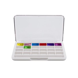 2 PCS Small Empty Watercolor Palette with Clear Lid, 4.5 x 2.6 Inch Portable Mini Travel Paint Case with 24 Wells for Acrylic, Gouache, Oil Painting