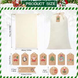 Clysee 20 Pcs 26.77 x 18.9 inch Large Christmas Drawstring Gift Bags with 50 Tags, Santa Reusable Xmas Drawstring Bag for Xmas Party Favor Holiday Presents