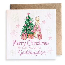 Second Ave Goddaughter Pink Rabbit Children's Kids Square Card Christmas Xmas Holiday Festive Greetings Card