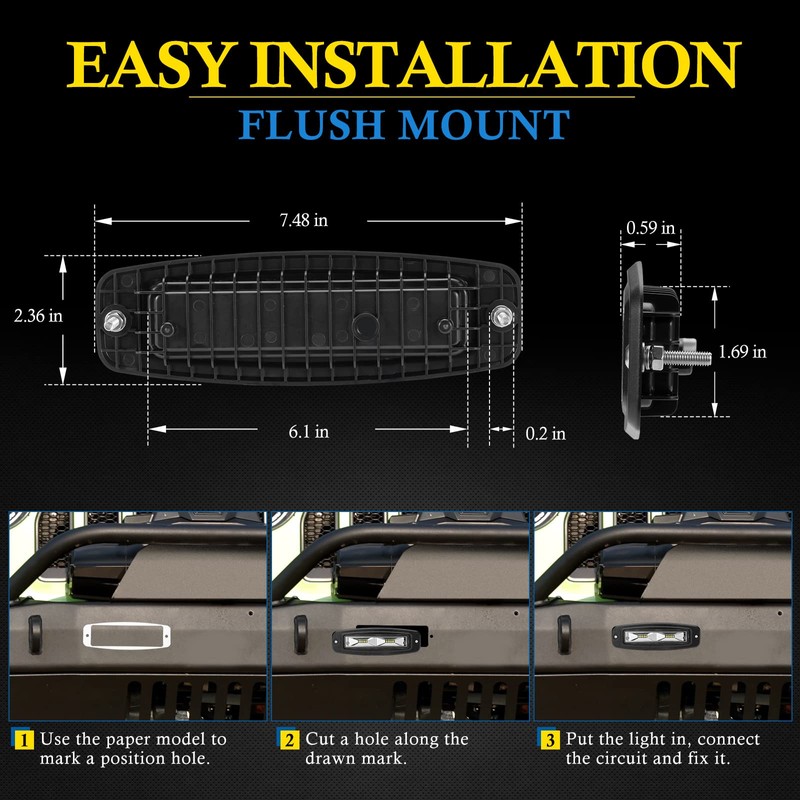 BUNKER INDUST 7" Inch Flood LED Light Pods,Pair Flush Mount