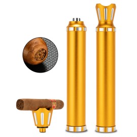 Cigar Tube Aluminum Metal Air Tight & Smell-Proof Cigar Case Tube, Cigars Travel Case 3-in-1 Multifunctional with Cigar Holder&Punch (Gold)