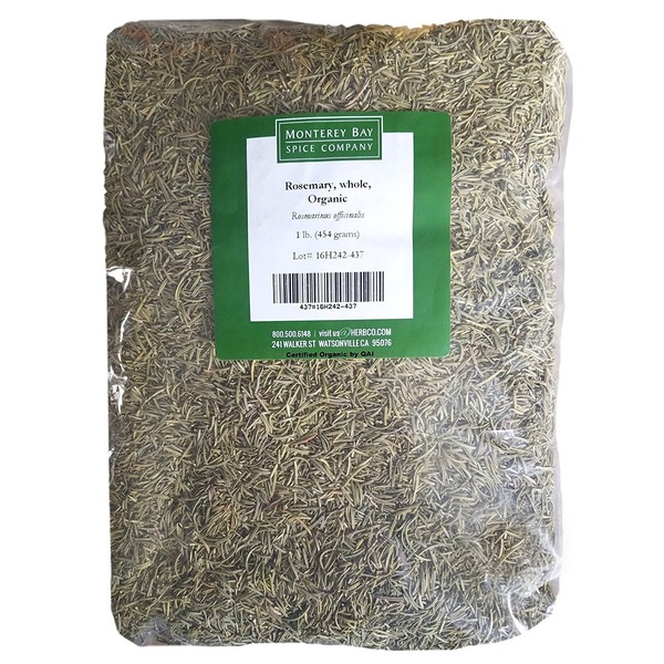 Rosemary Whole CERTIFIED ORGANIC 1 LB Bag – Whole Cut and Sifted 100% NATURAL KOSHER (Rosmarinus officinalis) (1-BAG)