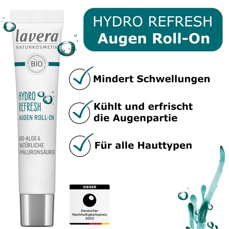 lavera Hydro Refresh Eye Roll-On - with Algae and Hyaluronic
