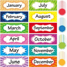 Zonon 48 Pieces Holiday Monthly Headliners Set 12 Months of The Year Headers Seasonal Monthly Bulletin Board Borders with 36 Round Blank Confetti Cutouts(Simple Style)