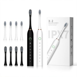 SUNPRO 2-Pack Sonic Electric Toothbrush with 6 Cleaning Modes and Built in 2-Minute Timer, 42000 VPM Toothbrush with 8 Brush Heads(Black+White)