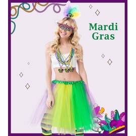 Mardi Gras Costume Accessory Set Tutu Skirt Feather Headband Mask Bead Necklace Boa Earrings for Carnival Cosplay Party Yellow