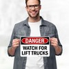 Danger Watch For Lift Trucks Sign, 10x7 Inches, 4 Mil