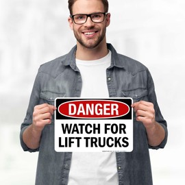 Danger Watch For Lift Trucks Sign, 10x7 Inches, 4 Mil Vinyl Decal Stickers Weather Resistant, Made in USA by My Sign Center