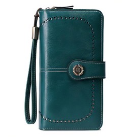 Homavit Women's Long Leather Wallet with RFID Protection, with 23 Card Slots and Removable Wrist Strap, Card Wallet for Women, Women (Blue), blue, Casual