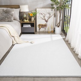 Amearea Large Modern Area Rugs for Bedroom Living Room, 5x8 Feet White Thickened Memory Foam Rug, Fluffy Indoor Washable Rugs Non Slip Minimalist Carpet for Boys Girls Dorm Nursery Room Decor