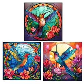 WBQMUNY 3Pcs Hummingbird Painted Window Clings,Anti-Collision Window Decoration Decals,Hummingbird Window Clings for Glass Windows and Doors,Non-Adhesive Vinyl Cling to Alert Birds