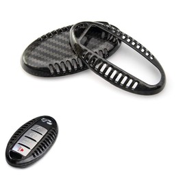 Xotic Tech Real Carbon Fiber Remote Key Fob Shell Cover Compatible with Infiniti Q50 or Nissan Altima GT-R 370Z etc (Fits:3/4/5-button Key)
