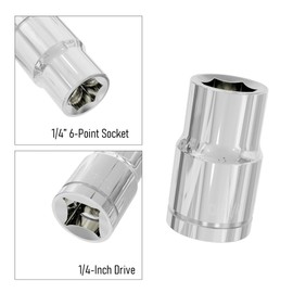 FOCMKEAS 1/4" Shallow Socket, 1/4 Inch Drive, 6-Point, SAE, Heat Treated CR-V Steel Imperial Short Stubby Sockets, Full Polishing, 1 Inch Length(Sliver, 1/4-Inch)