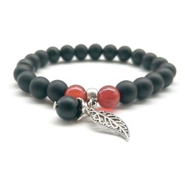 2PCS Lava Stone Healing Yoga Bracelet Turquoise Chakra Red Agate Natural Beads 8MM Strand Reiki Leaf Charm Bnagle