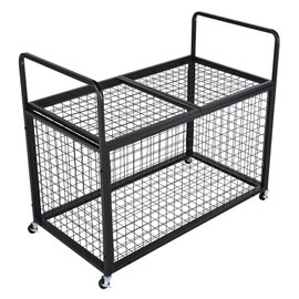 RockRain Rolling Sports Ball Storage Cart: Lockable Basketball Cage with Double Lids & 4 Swivel Wheels - Steel Sport Equipment Organizer for Gym School & Garage - Space-Saving Vertical Storage Rack