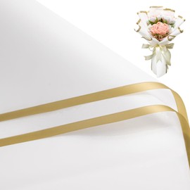WRAPAHOLIC 20 Sheets Flower Wrapping Paper - 22.4 x 22.4 inch Gold Trim White Water-Resistant Floral Bouquet Wrapping Paper, Florist Supplies Packaging Paper for Wedding Birthday Gift DIY