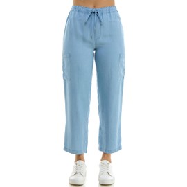 Zac & Rachel Women's Tencel Ankle Length Pant with Elastic Wasitband, Self Adjustible Belt and Functional Side Cargo Pockets, Light Wash