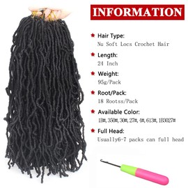 Xtrend 7 Packs New Faux Locks Crochet Braids Hair 24 Inch Most Natural Soft Locks Crochet Hair Extend Pre-Looped Synthetic Braiding Hair 18Strands Hair Extensions For Women 4#