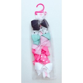 7 Girls Polka Dot Black White Pink Navy Big Hair Bow Set with Bow Holder & Gift Bag - Grosgrain Ribbon Clips