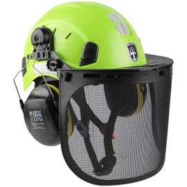 GREEN DEVIL Chainsaw Protective Helmet, Forestry Safety Helmet with Hearing Protection, Ear Muffs and Face Protection, Visor 3-in-1 Helmet Set, Impact-Resistant, Comfortable Ventilation, Work Helmet EN397 & EN 352-3