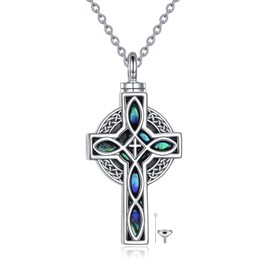 YFN Keltisches Kreuz Urne Halskette Sterling Silber Keltischer Knoten Asche Anhänger Kette Abalone Schale Kreuz Kremation Schmuck Geschenke für Damen Herren