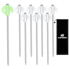8 Pcs Tent Stakes AVOFOREST in The Dark 8.66 Inch Heavy Duty Tent Stakes with Storage Bag Portable Camping Stakes for Camping Patio, Garden, Canopies, Grassland, Outdoor