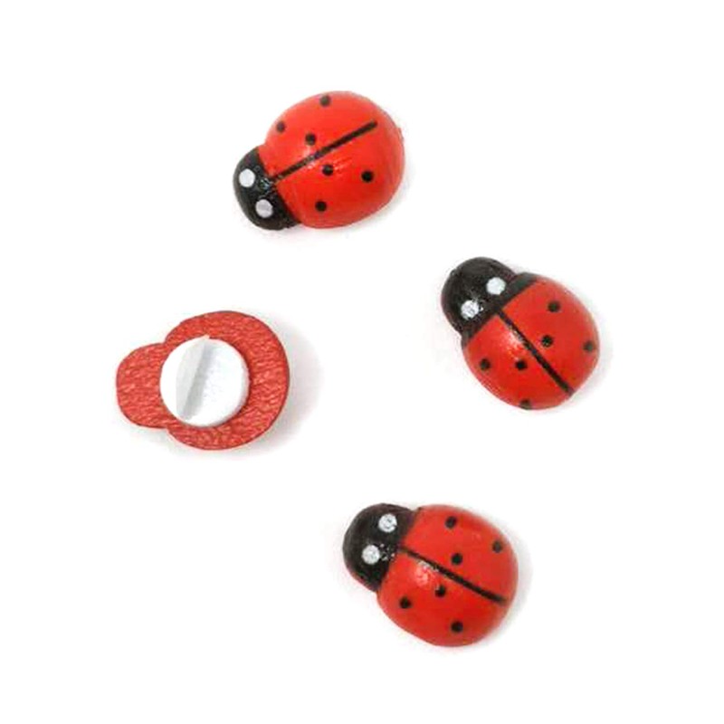 Honbay 100PCS 10x13mm Flatback Self Adhesive Tiny Wooden Ladybug Embellishments