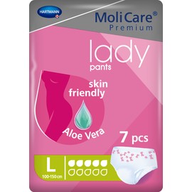 MoliCare Premium lady pants, discreet use for incontinence especially for women, aloe vera, 5 drops, size L, 1 x 7 pieces