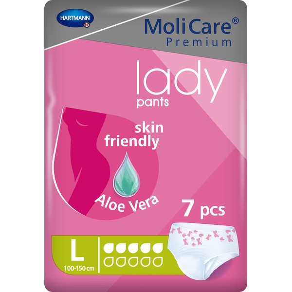 MoliCare Premium lady pants, discreet use for incontinence especially for women, aloe vera, 5 drops, size L, 1 x 7 pieces