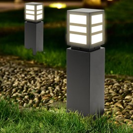 2Pack Outdoor Bollard Light 24" IP65 Waterproof Landscape Pathway Lights, Heavy Duty Steel Stable Widened Base E27 Lamp Holder, Modern Lawn Lights Bollard for Lawn, Patio, Courtyard, Driveway, Oblong
