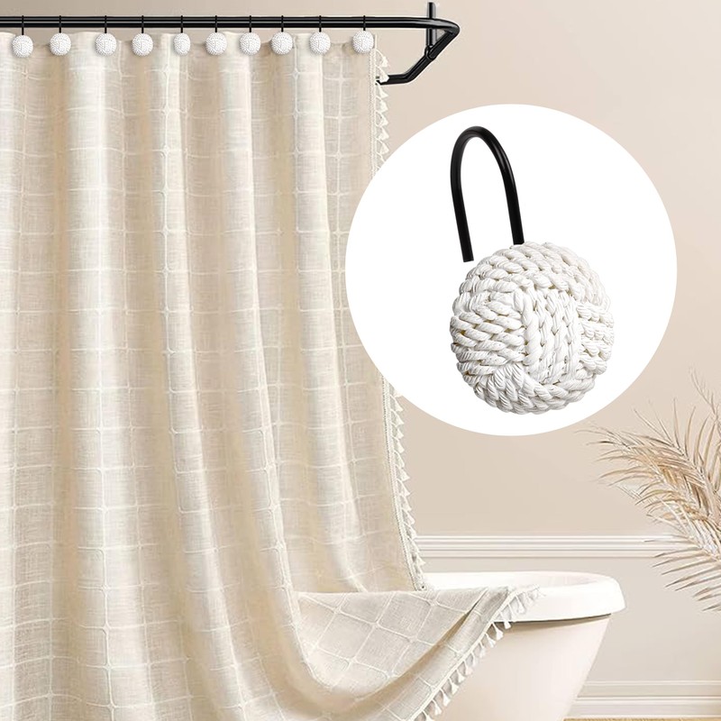 Sunlit Boho Knots Shower Curtain Hooks, Home Decorative White Shower