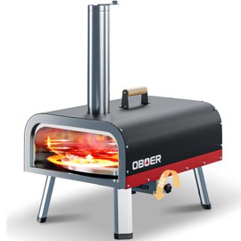 ABORON Pizza Oven,𝟏𝟑'' 𝐌𝐮𝐥𝐭𝐢-𝐅𝐮𝐞𝐥 𝐑𝐨𝐭𝐚𝐭𝐚𝐛𝐥𝐞 Outdoor Pizza Ovens, Portable Wood and Gas Pizza Oven, 3-Layer Stainless Steel Pizza Maker with Built-In Thermometer, Pizza Cutter