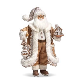 Raz Imports Christmas Gingham Gingerbread Santa Figurine, 18-inch Height, Holiday Decoration