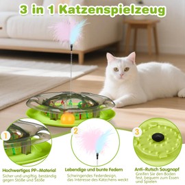 Iptienda Cat Toy, 3-in-1 Interactive Cat Toy with Feathers and Ball, Cat Toy, Intelligence Toy for Cats, Fumbling Board for Cats, Feeding Training and Search Toy for Cats