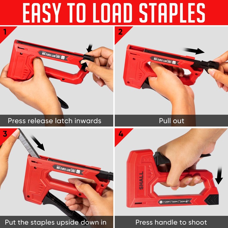 SHALL Light Duty Staple Gun for Wood - Red Upholstery