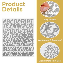 1215Pcs Letter Stickers: 15 Sheets Glitter Self-Adhesive Waterproof Alphabet Stickers Vinyl 1inch for Water Bottles Cup Scrapbook Graduation Crafts (Silver)