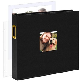 Vienrose 12x12 Inch Large 3 Ring DIY Scrapbook Photo Album Leather Cover Scrap Book Albums Blank Scrapbooks Photobook with 30 Plastic Sleeves 60 Pages for Wedding Baby Family Anniversary (Black)