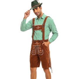 DmHirmg Lederhosen Men,Oktoberfest Outfits Men,Lederhosen,October Festival Costume,Brown,50